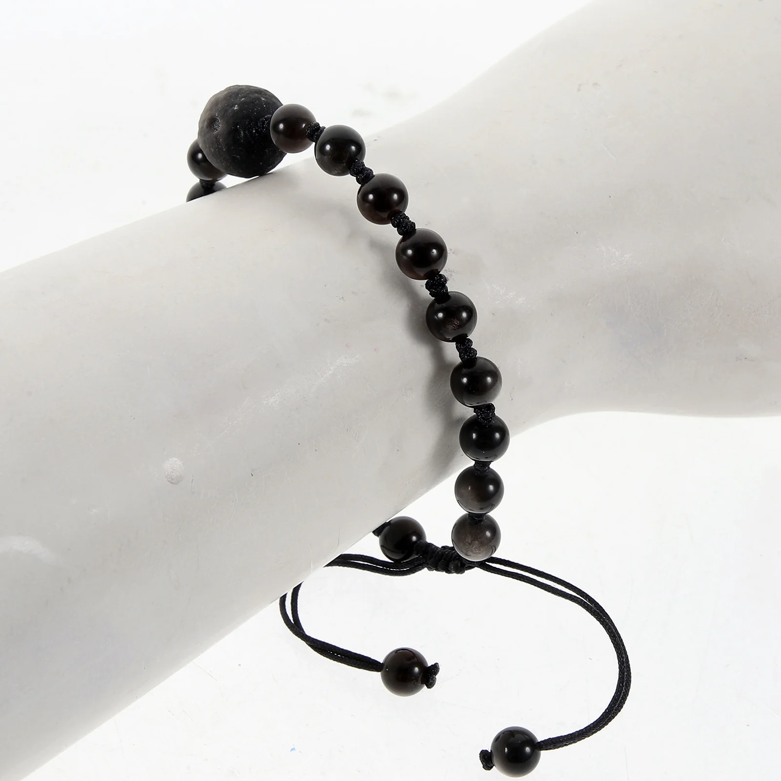 

Obsidian Adjustable Beaded Bracelet Durable Natural Stone Wrist Bracelet Unisex Jewelry Safe Comfortable for Men Women Gift