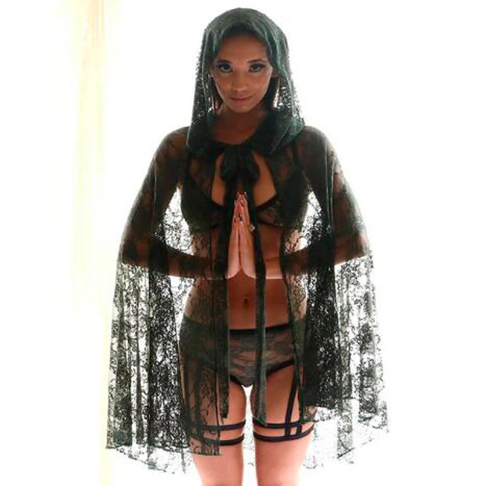 Hooded Cloak / Cape - Sheer Lingerie - Kimono Robe - See Through Lingerie - Kimono - Robe - Lace Clothing - Cloak