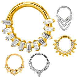 ASTM F136 Titanium EAR PIERC Fan-shaped CZ Hoop Nose Rings Hinged Clicker Labret Tragus Cartilage Ring Body Piercing Jewelry