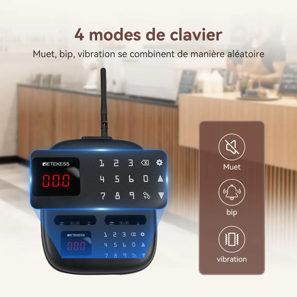 Image 7: Système d'appel sans fil RETEKESS TD175S pour restaurant, 10 canaux, avec vibreur pour café et food truck