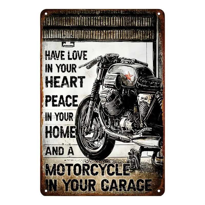 Vintage Motorcycle Iron Wall Art Sign  - Rustic Garage Decor with Inspirational Quote, No Electricity Needed, Perfect Gift for B