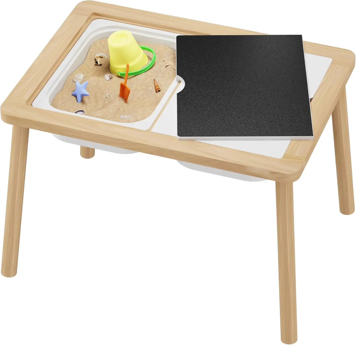 Table, Kids Activity Table, Wooden Play Table with Bins, Montessori Table, Chalk Board and Whiteboard