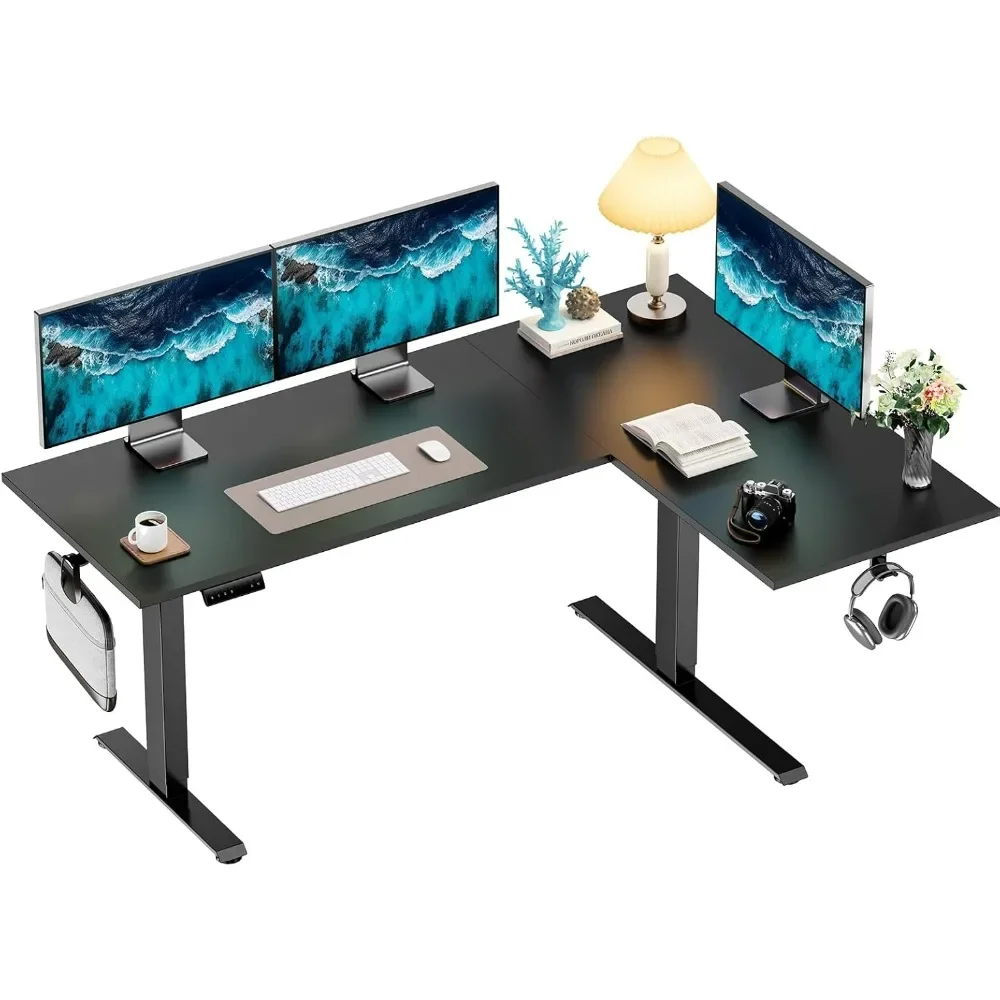 L-Shaped Standing Desk, Dual Motor Corner Standing Desk, Electric Height Adjustable Computer Desk with Cable Tray&Preset Heights