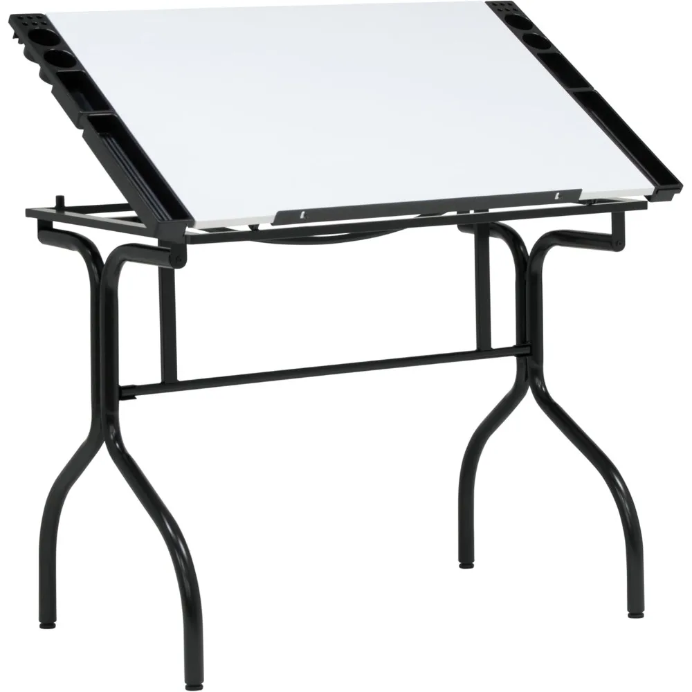Adjustable Modern Folding Craft Table, 35.25 Wide x 23.75 Deep, Black and White