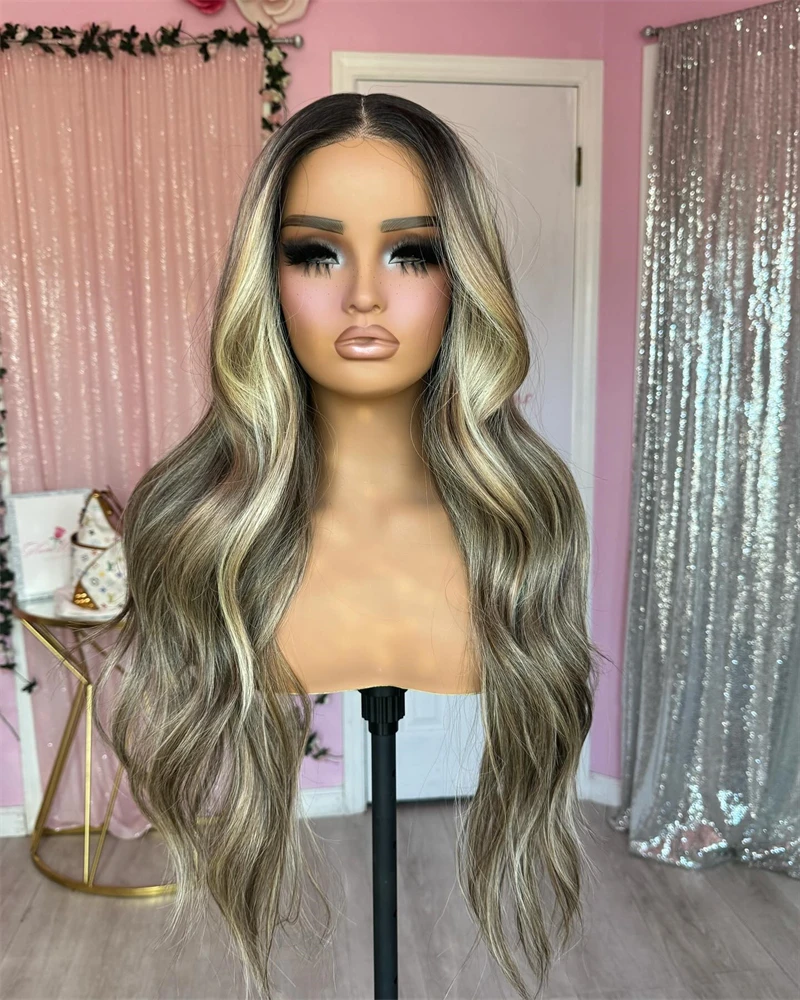 Balayage Warm Brown with Honey Blonde Highlights HD Lace Synthetic Cosplay 100% Natural Hair Wigs Cheap Sale Top Grade Lace Wigs