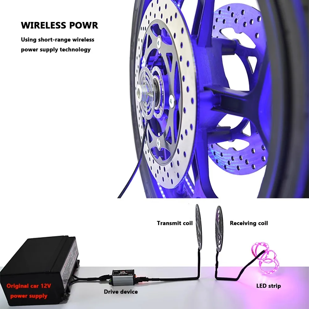 Motorcycle wheel Hub LED DC12V 6W Wireless Power Wheel Refit Supply Locomotive Moto Electric Colored Lights Hot Wheels Lamp