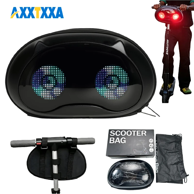 Smart LED Pixel Bike Handlebar Bag, Bluetooth APP Controlled Waterproof Front Storage Pouch, Powered by External Power Bank