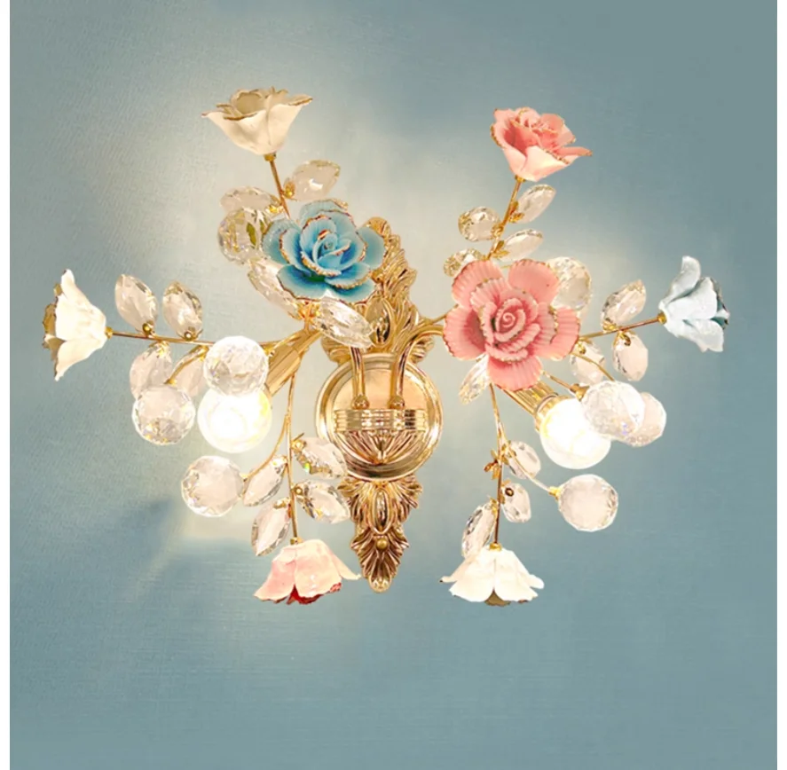 Floral Ceramic Flower Rose Wall Lamps Decora W45cm H40cm Wall Lights Living Room Home Indoor Lighting Wall Sconces Bedroom Lamp