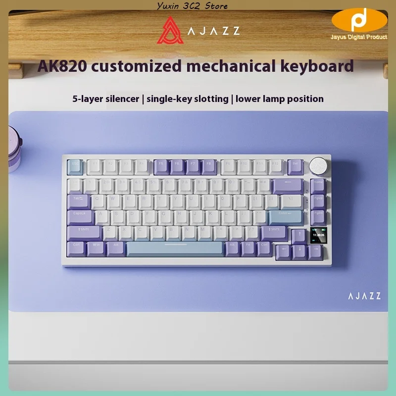 Ajazz Ak820pro Rgb Tri-Mode Gaming Mechanical Keyboard 82 Key Bluetooth 2.4ghz Wireless 75 Hot Swap Custom Gasket For Pc Laptop