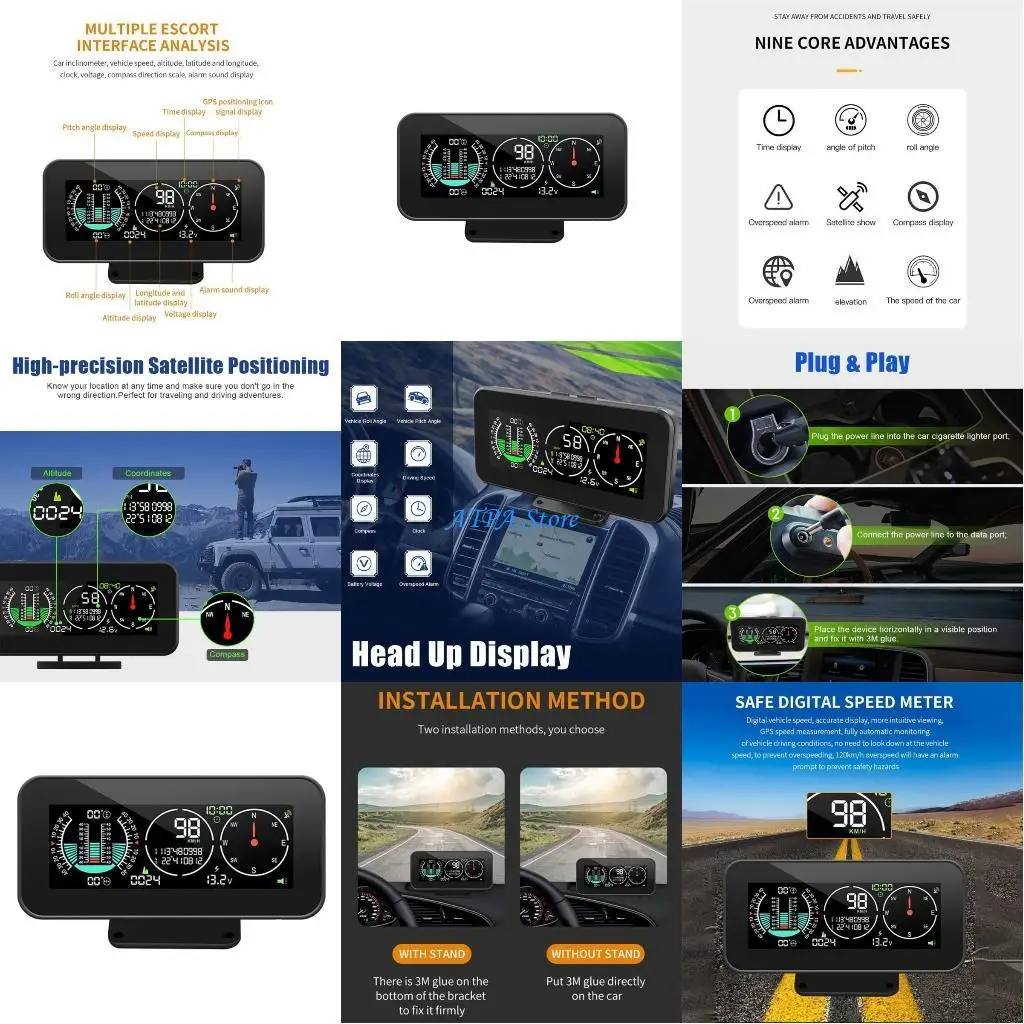

U13C GPS HUD Дисплей на лобовом стекле Универсальный цифровой сигнализатор с напоминанием Спидометр Автомобильная электроника