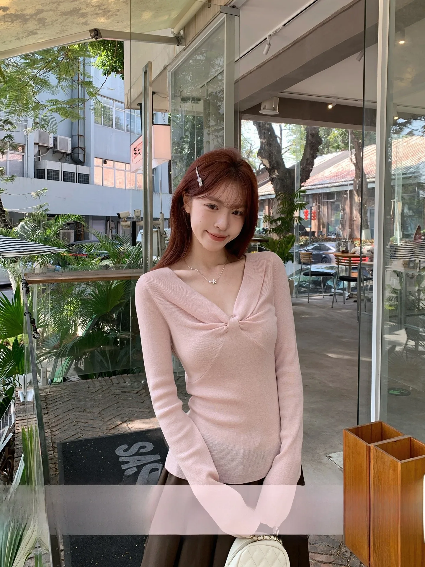 

Morning Bloom Pink Gentle Wind Knot Knitted Sweater Women Early Spring Elegance Long Sve Top Korean Sle Slim Fit Soft