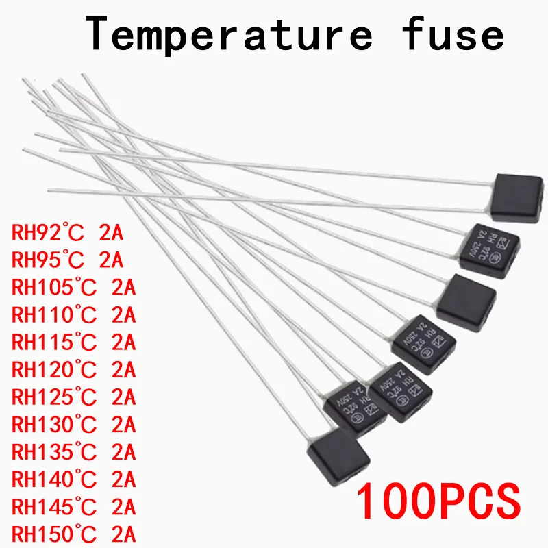 100pcs temperature fuse RH2A 92 degrees 95 degrees 105 degrees 115 degrees 125 degrees 130 degrees 135 degrees 150 degrees