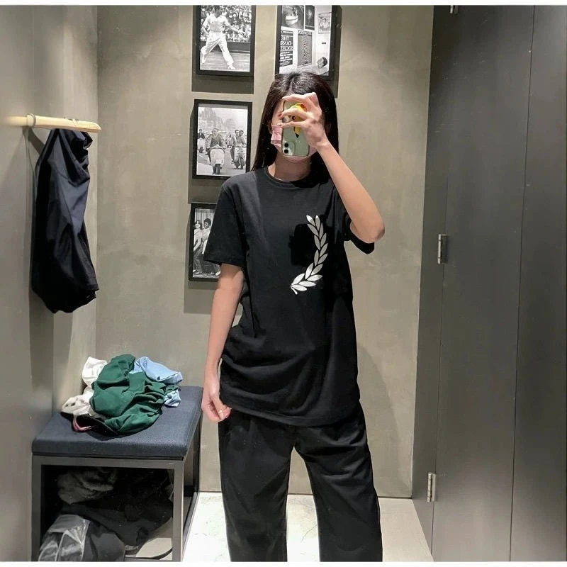 

2025 Summer Spring New Wheat Loose Fit Round Neck Short Sleeve T Shirt Couple Outfit