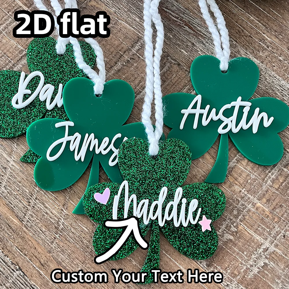 1PC Personalized Shamrock Clover Tag, St. Patrick’s Day Name Tag for Bags or Baskets, Custom Holiday Gift Tag
