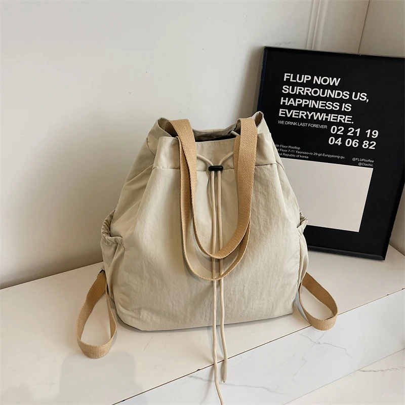 Simple Large Capacity Nylon String Shoulder Bags 2025 New High Quality Solid Color Fashion Commuting Backpack Bolso De Hombro