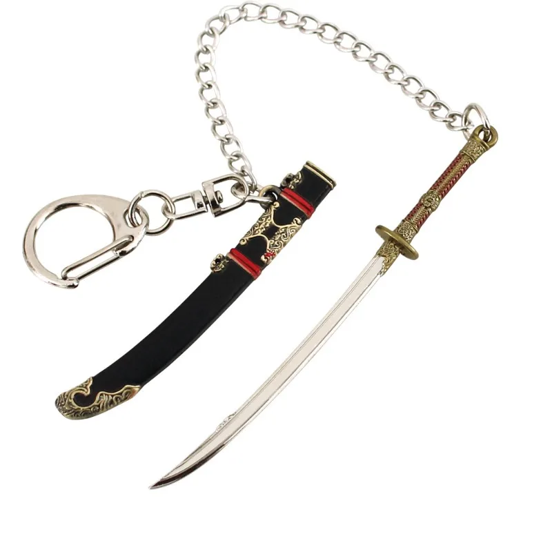 9cm/3,54 pulgadas Arena Breakout Mini bordado Crazy Ling juguete cuchillo aleación vaina modelo llavero colgantes periféricos armas escritorio