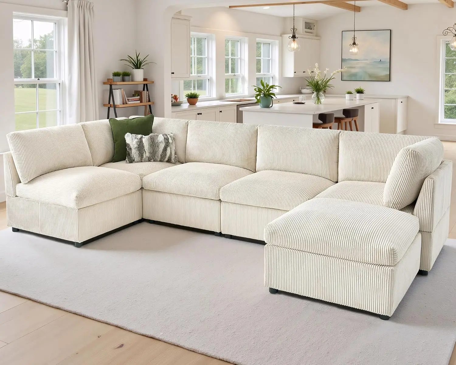 Oversized Cloud Couch Sectional, U-Shaped Modular Couch, Beige, Customized