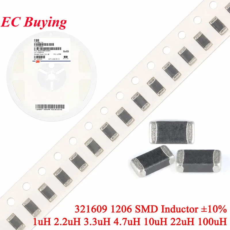 20-100Pcs 1206 SMD Inductor ±10% 321609 100uH 22uH 5mA 10uH 4.7uH 25mA 3.3uH 2.2uH 50mA 1uH 100mA Inductance 1R0 2R2 3R3 4R7 100