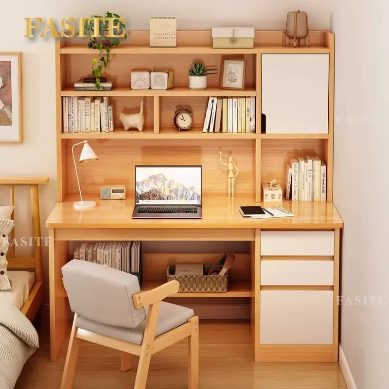 For Computer Desk Student Home Study Writing Table with Integrated Bookshelf Bookcase Bedroom Desktop Junior High School