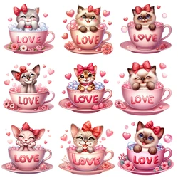 15cm Kids Cup Cat Pet Iron On Heat Transfer Stickers For Clothes DTF Pinted Vinyl Thermal Appliques Washable T-Shirt Decal