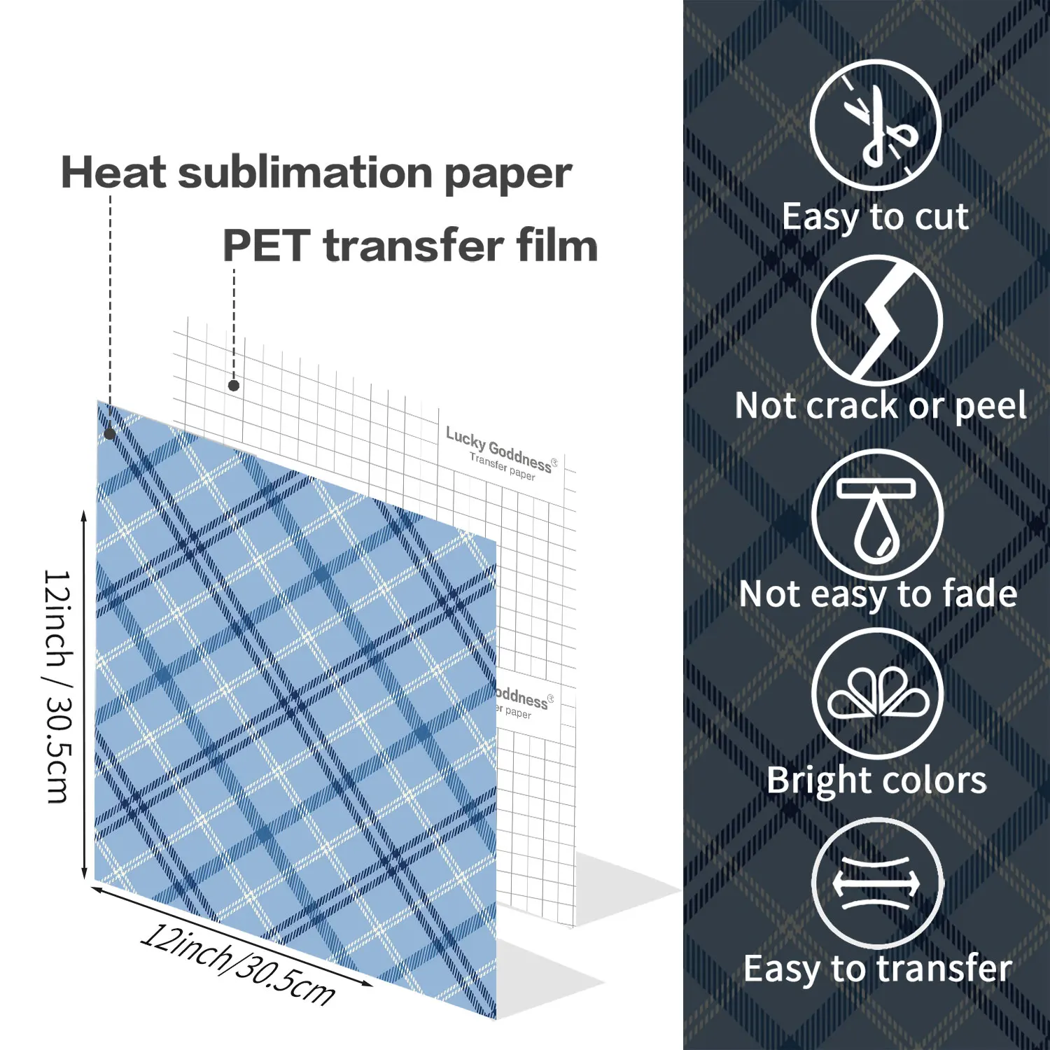 WOWOCUT Plaid Infusible Transfer Ink Sheet 12X12 in Blue Sublimation Transfer Paper Ink for Mug Press for DIY T-Shirt Transfer