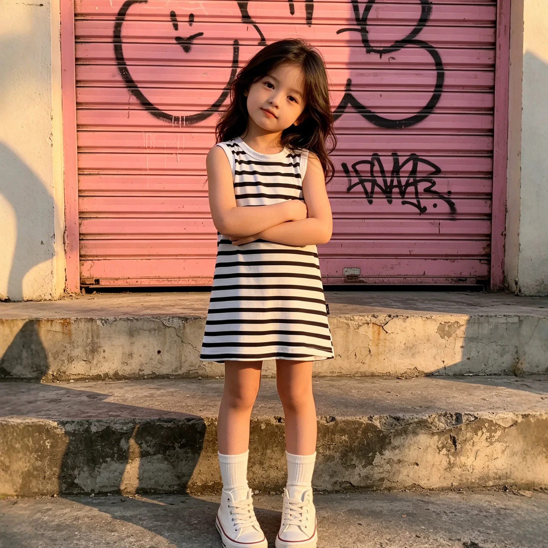 Girls Summer 2026 New Childrens Black and White Striped Sleeveless Vest Dress Simple and Versatile Casual Baby Summer Outfit