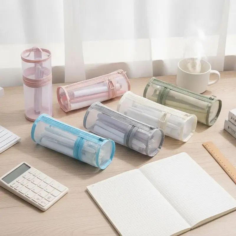 Simple Transparent Mesh Pencil Pouch Large Capacity Breathable Stationery Bags