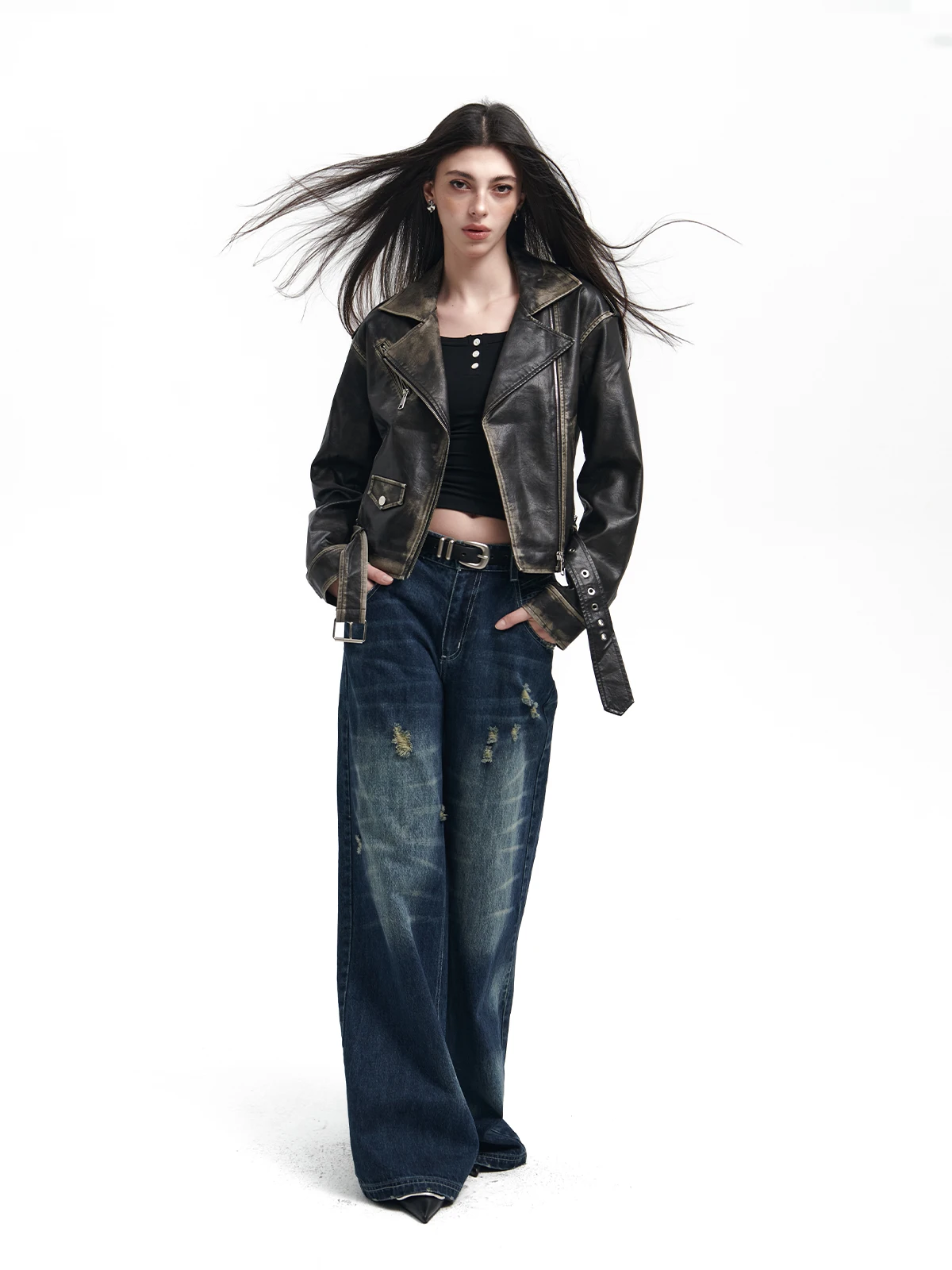 Chaqueta de Motocicta Estilo Americano Vintage Goosfir, Chaqueta de Cuero Retro para Mujer, Estilo Urbano, Cierre de Crema...