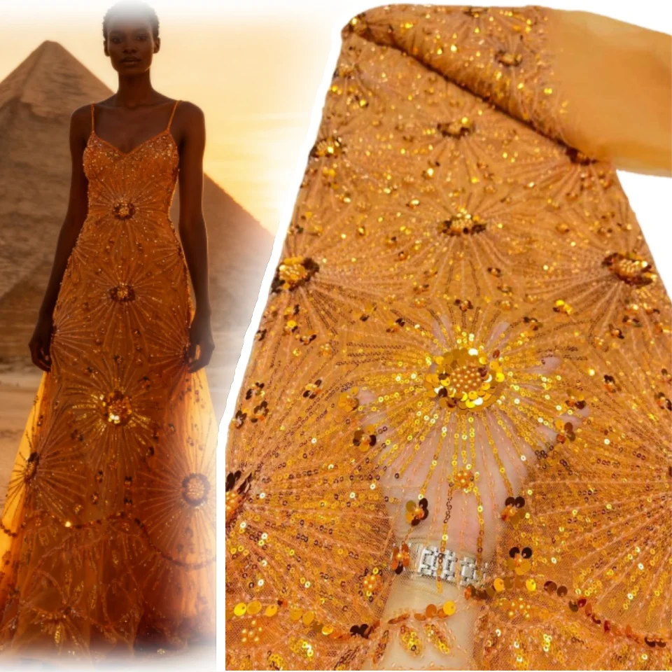 5야드 정교한 스팽글 자수 꽃무늬 레이스 원단 2026 나이지리아 튤 레이스 원단 파티 드레스 재봉 재료 1890