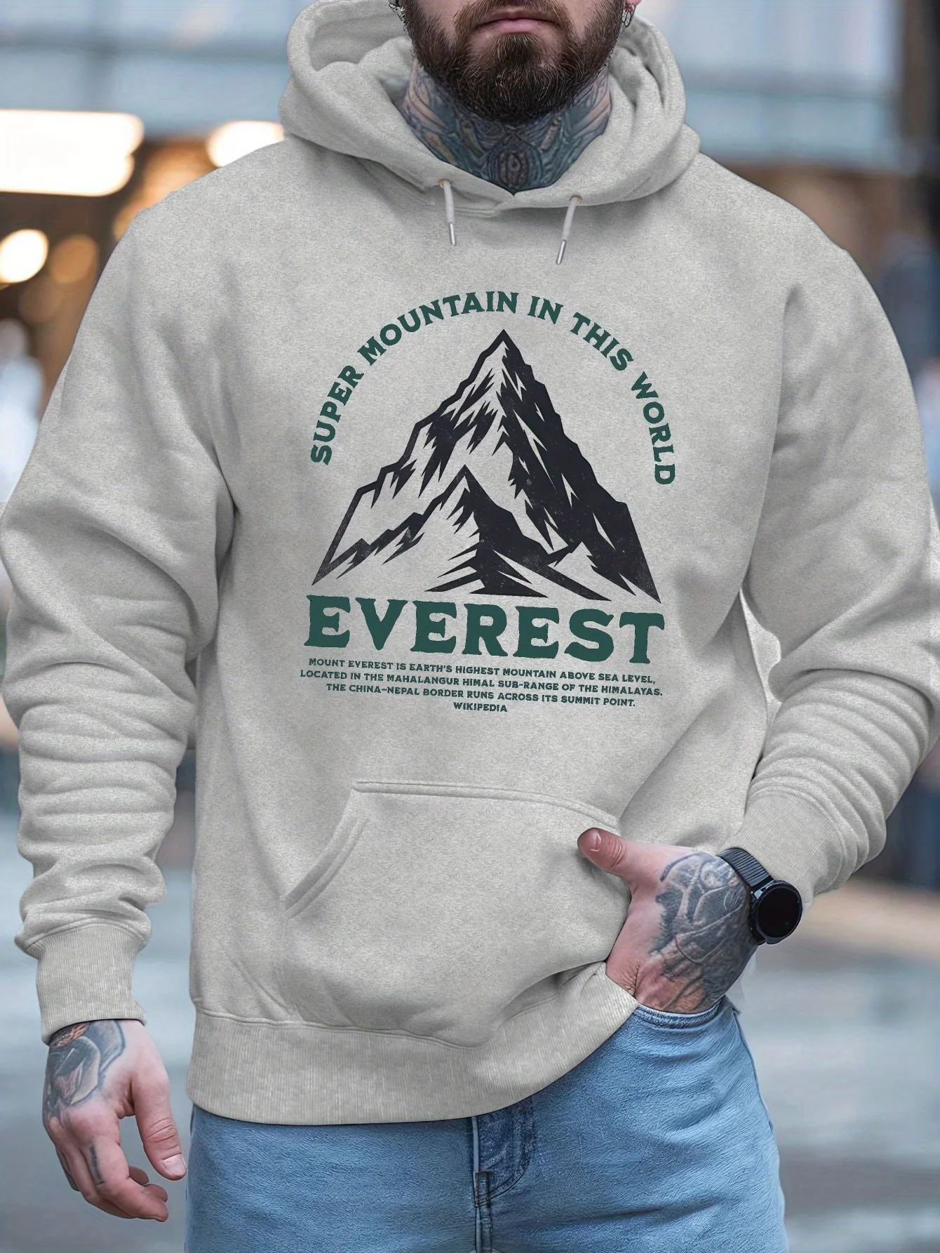 Super Peak Print Fashion Men Hooded Sweatshirt Autumn and Winter Daily Outdoor Sports Loose All Build Leisure Warm Street Style