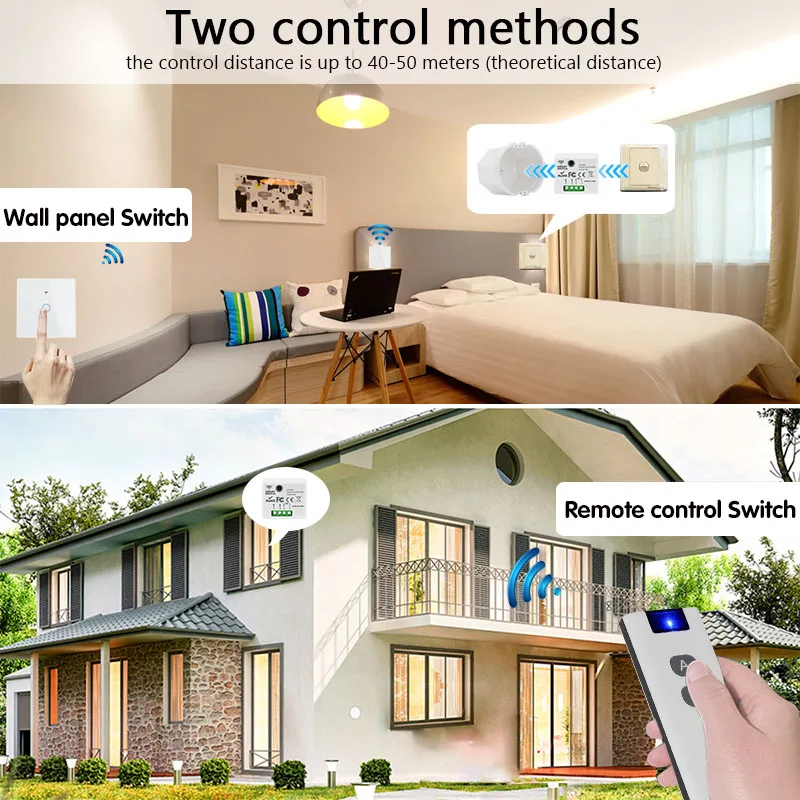 WenQia Single firewire Wireless Light Switch AC 110V 220V 10A Relay Receiver ON OFF for Led Lamp  (No need Neutral Wiring)