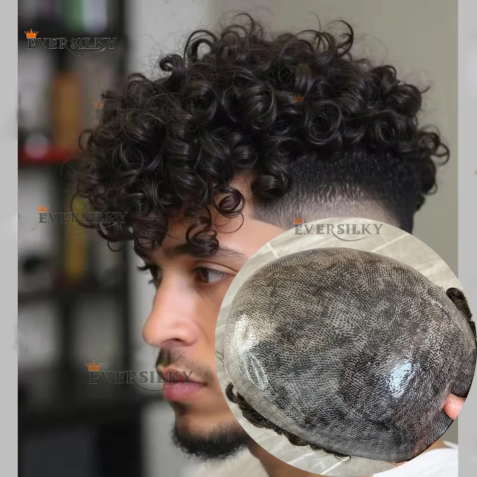 

Незаметный мужской парик-накладка из натуральных человеческих волос, 18 мм, кудрявый, коричнево-черный, с микропокрытием, система протезирования волос