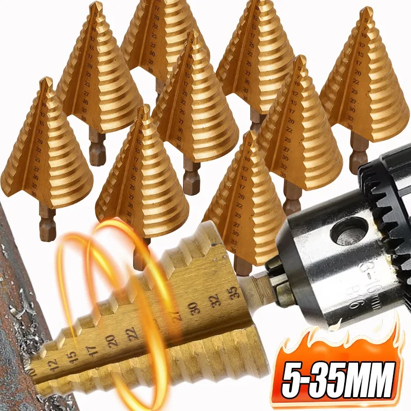 5-35 مللي متر HSS خطوة مثقاب الخشب سداسية عرقوب معبد الحفر الصلب الخشب الطوب جدار ثقب مخروط لتقوم بها بنفسك أدوات الحفر الكهربائية النجارة