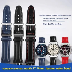 For Swatch YIS YAS YGS IRONY Men Women Cowhide Leather Watch Strap Concave Convex Mouth 17mm 19mm Calfskin Bracelet Blue Brown