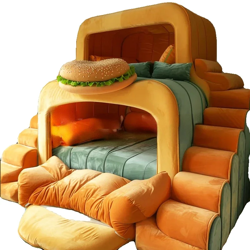 Cartoon-shaped upper and lower bunk beds elevated duplex