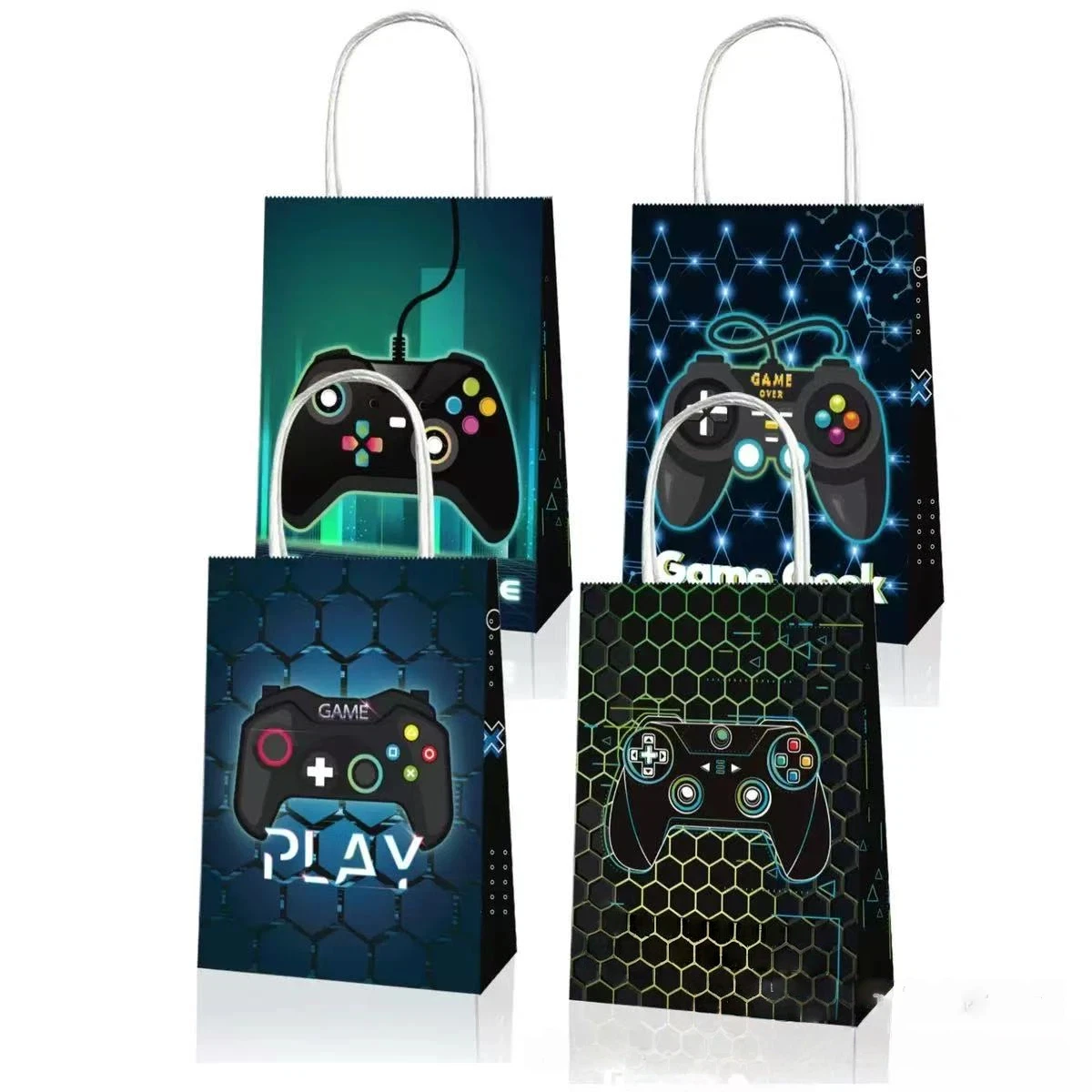 4/16 Stück Gamepad Süßigkeiten-Geschenktüte Videospiel-Geschenktüte Kraftpapier-Produktionstasche Kindergeburtstag Geschenkverpackungstasche Box – Detail 2