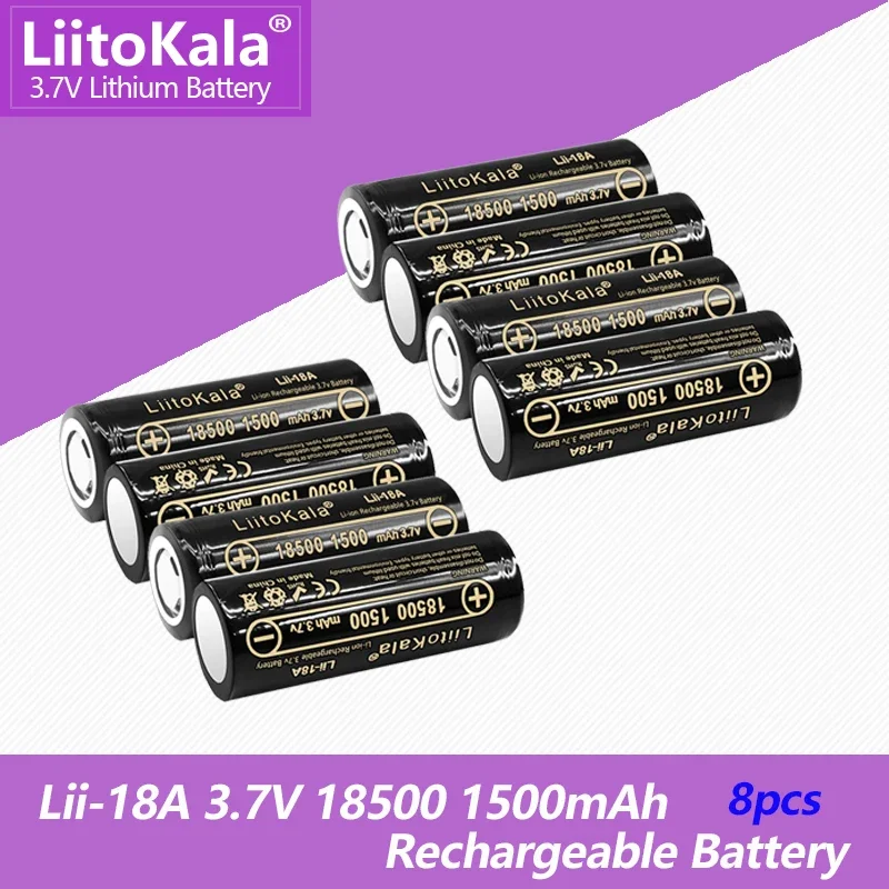 

8PCS LiitoKala 3.7V 18500 1500mAh Rechargeable Lithium Battery Strong Light Flashlight Anti-light Special