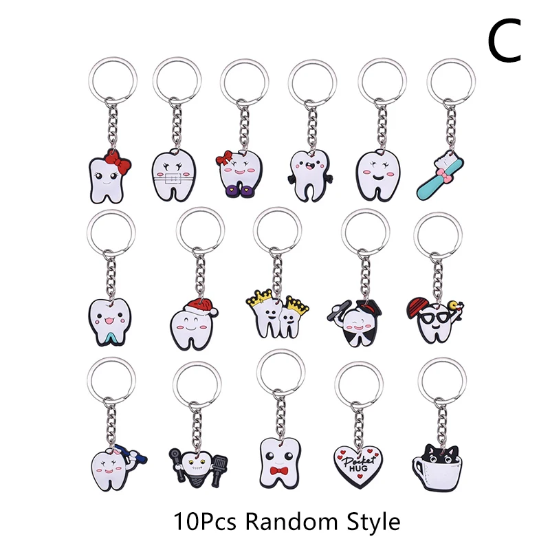 10 stuks willekeurige tandvormige sleutelhanger model simulatie sleutelhanger mode sleutelhanger cartoon schattige meisjes kinderen cadeau hanger tanden sleutelhanger