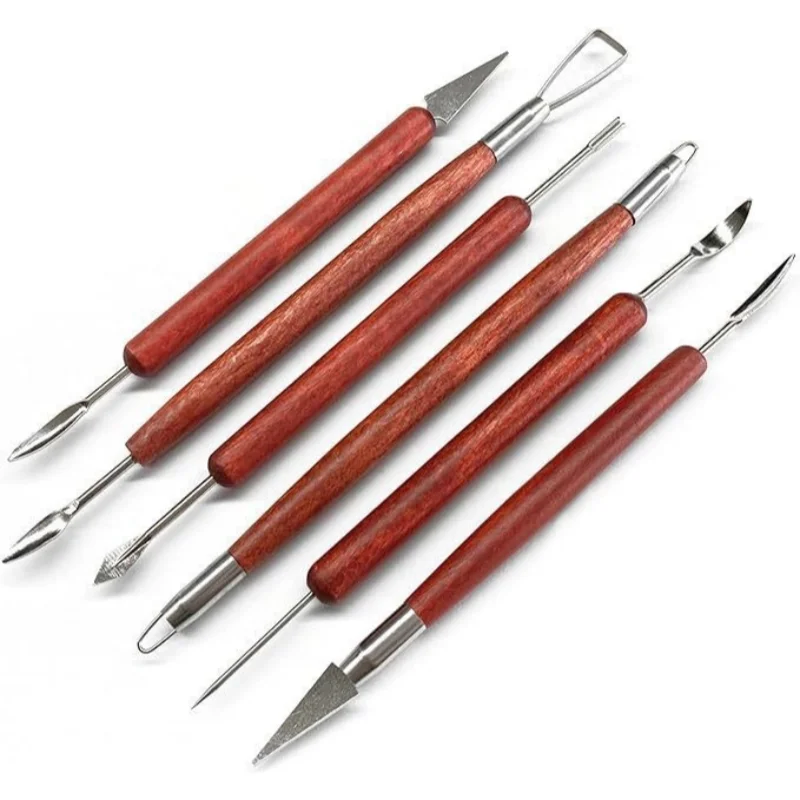 6 teile/satz Keramik Werkzeuge Rot Holz Doppelseitige Draht Messer Für Ton Reparatur, Ton Skulptur Carving Werkzeug Set Keramik werkzeuge