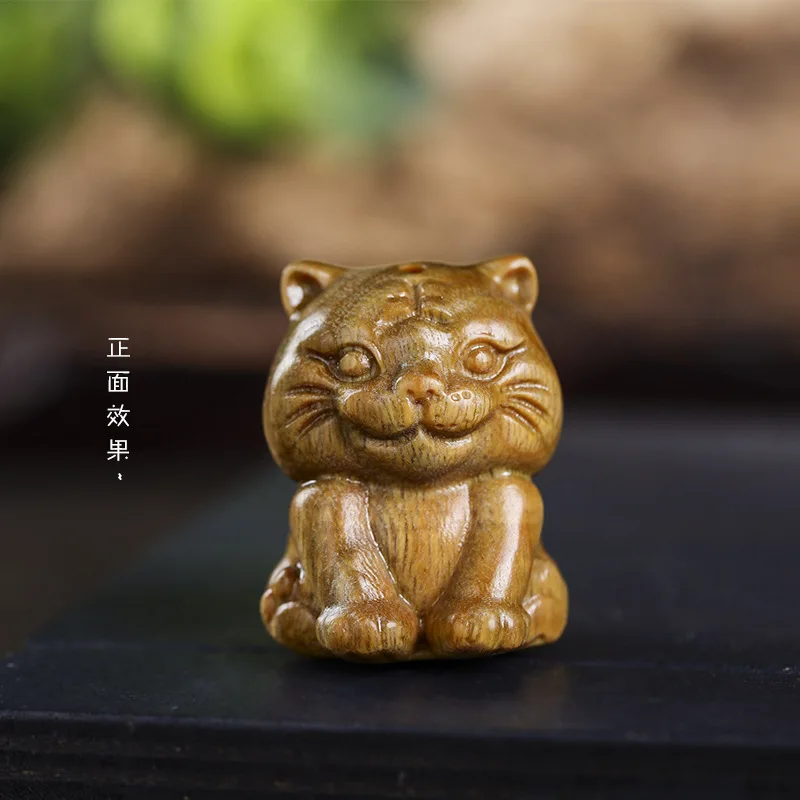Green Sandalwood Shy Little Tiger Cute Keychain Sandalwood Zodiac Tiger Year Tiger Pendant Accessories Mobile Phone Car Pendant