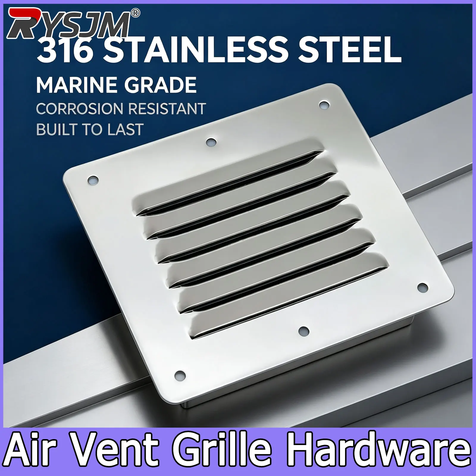 Square Air Vent Grille Hardware Marine 316 Stainless Steel Stamped Louvered Vent Rectangular Air Grill Cover Ventilation Louver