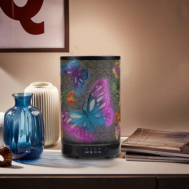 Home Essential Oil Diffuser 100ml Timing Function Scent Diffuser Hollow Butterfly Ultrasonic Air Humidifier with LED Lights