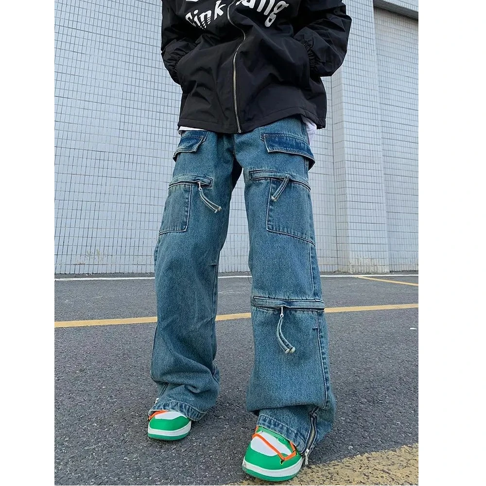 

Man Pants Relaxed Fit Blue Denim Jeans With Multiple Pockets For Men Casual Daily Wear Stylish
