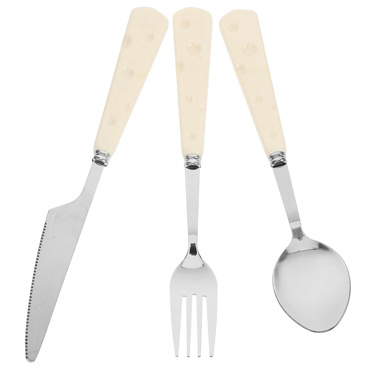 

Stainless Steel Set Ivory Cheese Handle Stainless Steel Spoon Fork Knife Elegant Versatile Use