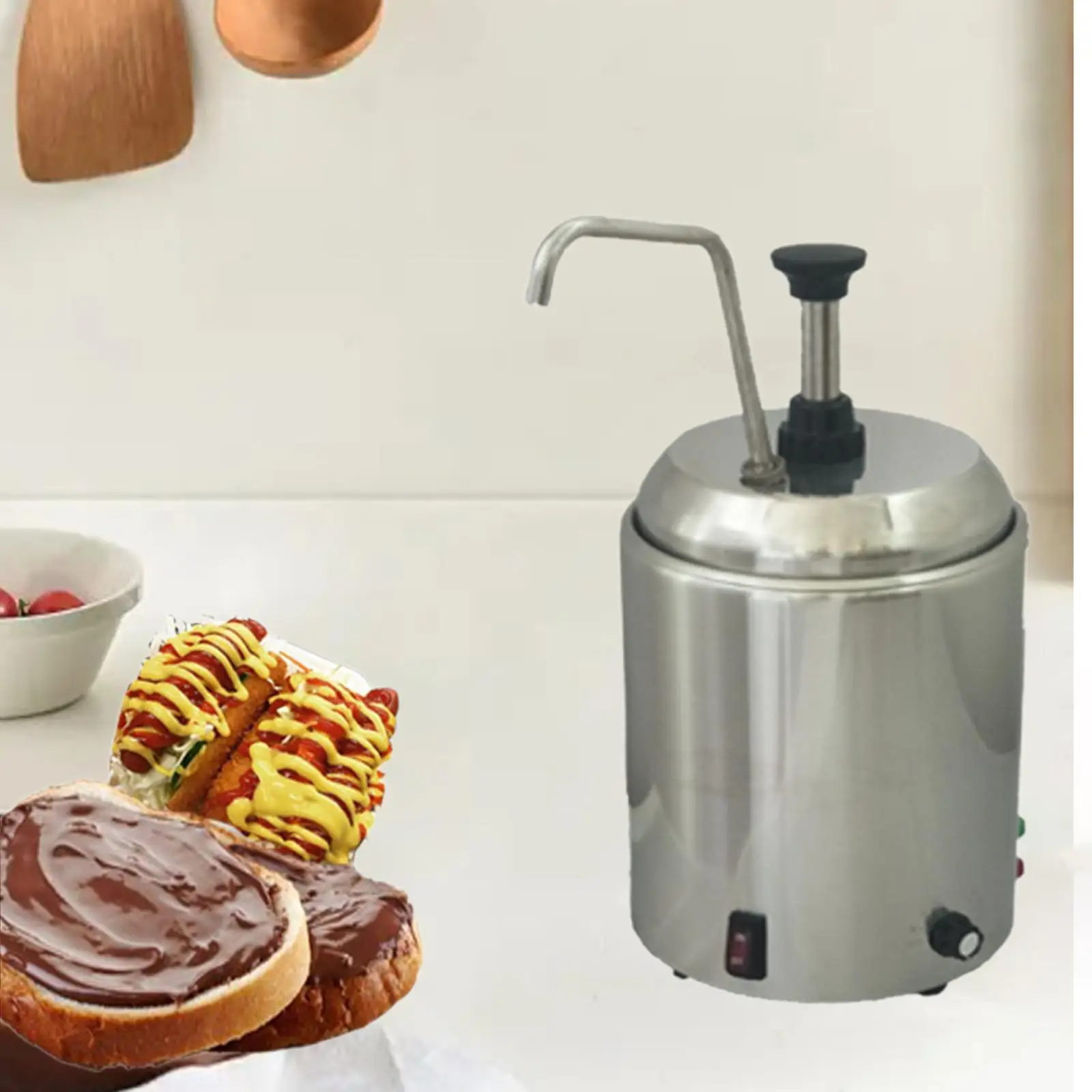 

Cheese Warmer Dispenser with Press Pump Electric Heated Sauce Dispenser for Home