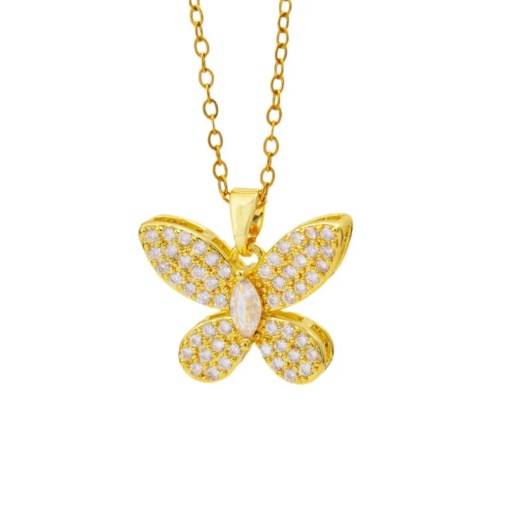 

Fashion Minimalist Full Diamond Butterfly Necklace Titanium Steel Pendant Zircon Women Luxury Jewelry Set Party GIfts Wholesale
