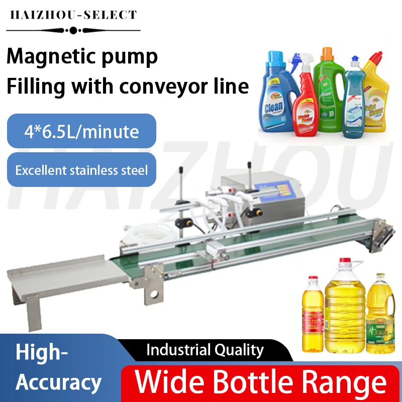 

Automatic 4 Head Magnetic Pump Filling Machine with Conveyor CNC Liquid Filler for Detergent Oil High Accuracy 4*6.5L/min