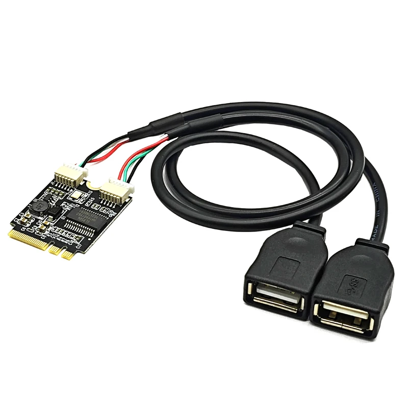 Tarjeta elevadora M.2 Key A/E A 2 puertos, Chip GL850, Cable de extensión USB de 30cm, interfaz WIFI M2, adaptador A + E A USB Dual