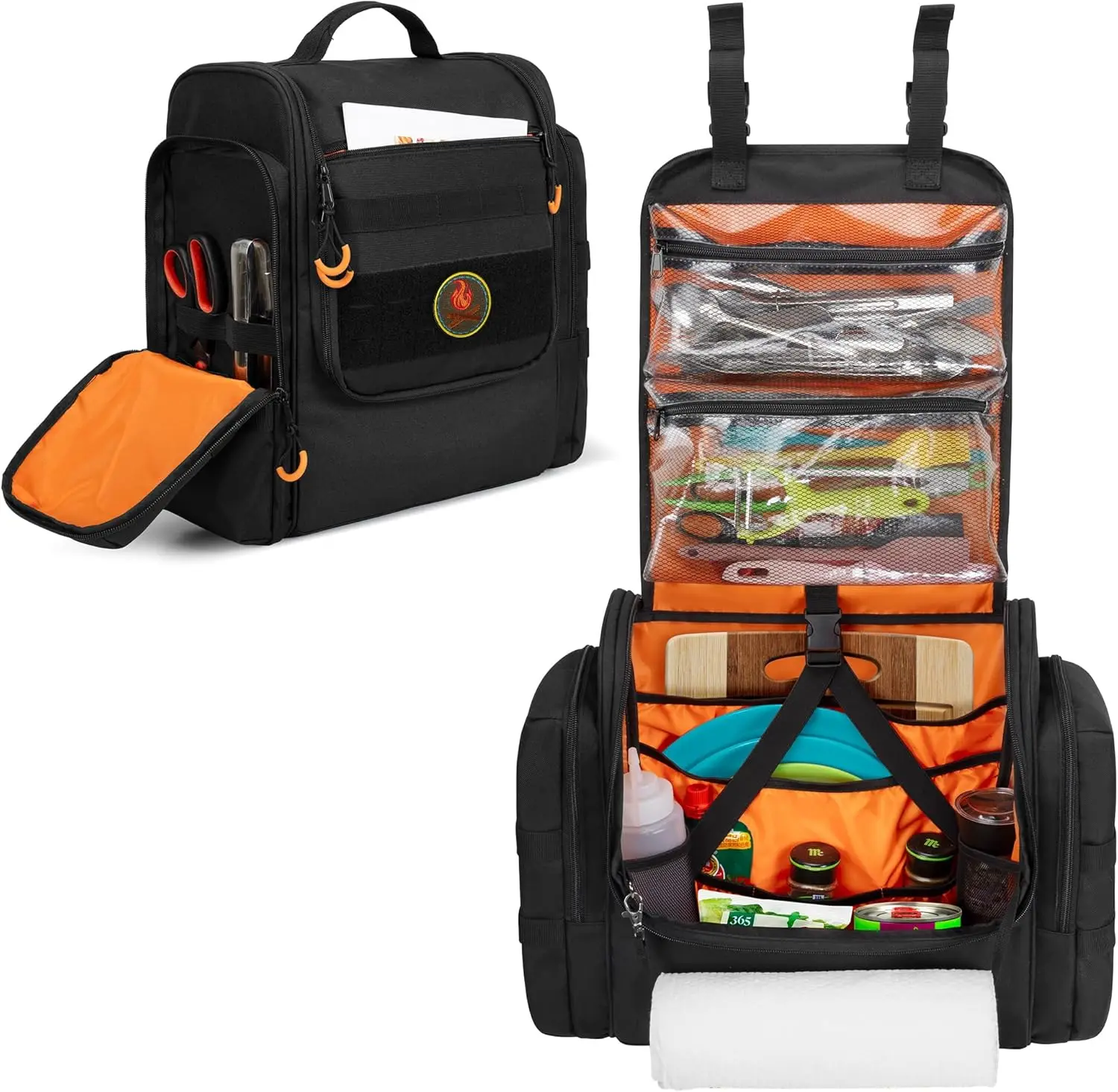 

Large Tactical Camping Kitchen Organizer with Multi Pockets, Portable Cookware Storage Bag for BBQ Essentials, Black