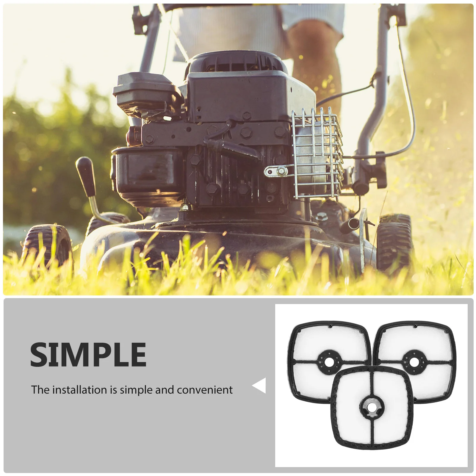 3pcs Air Filter For Lawn Mower Engine Replacement High Efficiency Durable Easy Install Trimmer Blower Tiller Cultivator Mower